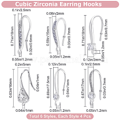 24Pcs 6 Styles Brass Micro Pave Clear Cubic Zirconia Earring Hooks&nbsp;KK-BBC0024-46