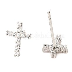 Cross Brass Micro Pave Cubic Zirconia Stud Earrings&nbsp;EJEW-L270-22P