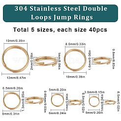 200pcs 5 Styles 304 Stainless Steel Split Rings&nbsp;STAS-SC0005-97