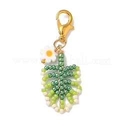 Handmade Loom Pattern Seed Beaded Leaf Pendant Decorations&nbsp;HJEW-MZ00363