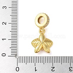 Brass Micro Pave Clear Cubic Zirconia Flower European Dangle Charms&nbsp;KK-C086-03G-02