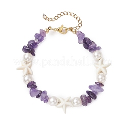 Starfish Synthetic Turquoise & Natural Mixed Gemstone Chip Beaded Bracelets for Women&nbsp;BJEW-JB11264