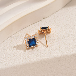 Brass Micro Pave Cubic Zirconia Square Stud Earrings&nbsp;VN1911