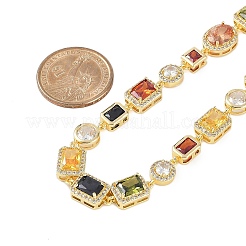 Brass Colorful Cubic Zirconia Cup Chain Oval & Rectangle Necklaces for Women&nbsp;NJEW-M079-05G