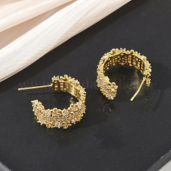 C-Shaped Brass & Clear Cubic Zirconia Stud Earrings&nbsp;KK-CBA36A2-02G