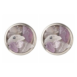 Flat Round with Mixed Gemstone Chip Beads Stud Earrings for Girl Women&nbsp;EJEW-JE04669