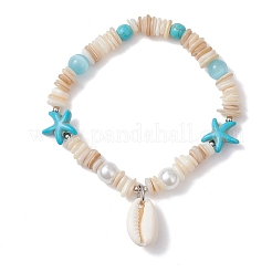 Natural Shell & Synthetic Turquoise Beads Charm Bracelets&nbsp;BJEW-TA00699