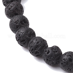 Round Natural Lava Rock & Rhodochrosite Beaded Stretch Bracelets for Women&nbsp;BJEW-JB10804
