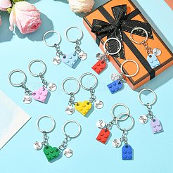 8Pcs 8 Colors Valentine Heart Plastic Keychain with Alloy Flat Round Charm&nbsp;KEYC-CJ0001-11