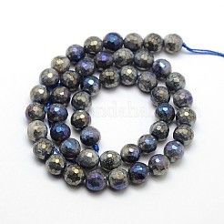 Electroplate Natural Labradorite Round Bead Strands&nbsp;G-L377-36-4mm