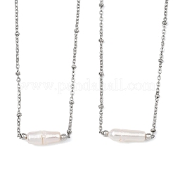 Natural Baroque Keshi Pearl Column Pendant 304 Stainless Steel Satellite Chain Necklaces&nbsp;NJEW-JN06338-02