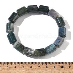 Column Natural Moss AgateBeads Stretch Bracelets for Women Men&nbsp;BJEW-A148-01A-28