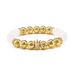 Natural Crackle Quartz & Lava Rock Round Beads Stretch Bracelets Set&nbsp;BJEW-JB07206