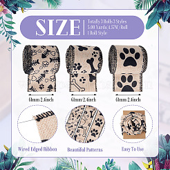 3 Rolls 3 Styles Paw Print Theme Polyester Ribbons&nbsp;SRIB-TA0001-32B
