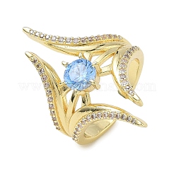 Brass Micro Pave Cubic Zirconia Cuff Open Rings for Women&nbsp;RJEW-L343-09G-02