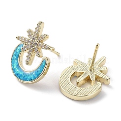 Real 18K Gold Plated Brass Micro Pave Cubic Zirconia Stud Earrings&nbsp;EJEW-C069-01B-G