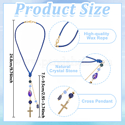 2Pcs Glass Bead & Natural Iolite & Natural Dyed Lapis Lazuli & Alloy Car Pendant Decorations. with Brass Chains and Waxed Polyester Cord&nbsp;HJEW-DR00302