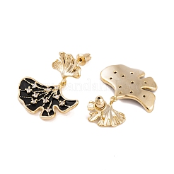 Ginkgo Leaf Brass Pave Clear Cubic Zirconia Stud Dangle Stud Earrings for Women&nbsp;EJEW-G391-10G-01