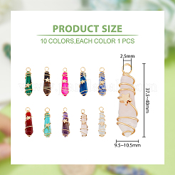 10Pcs 10 Styles Gemstone & Glass Pointed Copper Wire Wrapped Pendants&nbsp;FIND-FH0006-76