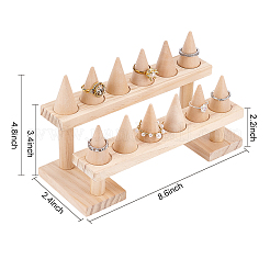 2-Tier 12-Slot Wood Finger Ring Display Risers&nbsp;RDIS-WH0011-19