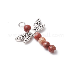 5Pcs 5 Styles Dragonfly Natural Sodalite & Maifanite & Pink Zebra Jasper & Red Jasper & Dyed Magnesite Beaded Pendants&nbsp;PALLOY-JF03857