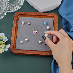 Square Wood Jewelry Storage Tray with Microfiber Fabric Mat Inside&nbsp;ODIS-WH0030-37B-03