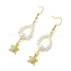 Shell Pearl and Brass Micro Pave Cubic Zirconia Charms Dangle Earring&nbsp;EJEW-JE07431-01
