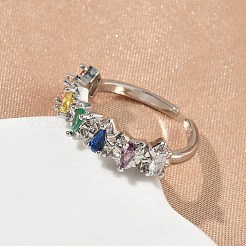 Brass Micro Pave Cubic Zirconia Cuff Open Rings for Women&nbsp;RJEW-C163-08P