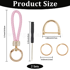 2Pcs PU Leather and Alloy Rhinestone Braided Keychain&nbsp;KEYC-CL0001-15D