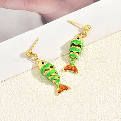 Fish Brass Enamel Dangle Stud Earrings&nbsp;ZL5272