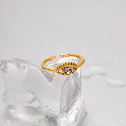 Evil Eye 304 Stainless Steel Micro Pave Clear Cubic Zirconia Adjustable Cuff Rings&nbsp;FS-WGCF674-01