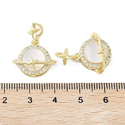 Rack Plating Planet Brass Micro Pave Cubic Zirconia Pendants&nbsp;KK-E102-30G