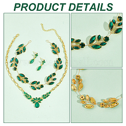 Rhinestone Olive Leaf Dangle Stud Earrings & Pendant Necklace & Bridal Headband&nbsp;SJEW-CA0001-01