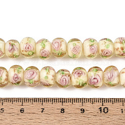 Handmade Lampwork Inner Flower Rondelle Beads Strands&nbsp;LAMP-T022-24I