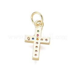 Brass Micro Pave Cubic Zirconia Tiny Cross Charms&nbsp;ZIRC-I032-64G