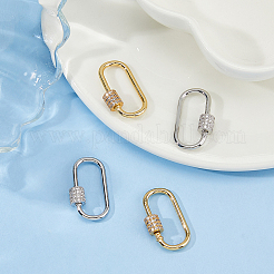 4Pcs 2 Colors Brass Micro Pave Clear Cubic Zirconia Screw Carabiner Lock Charms&nbsp;ZIRC-DC0001-37