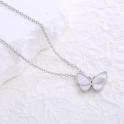 Elegant White Fritillary Mother-of-Pearl Butterfly Necklace for Women Simple Nature Style Jewelry&nbsp;YH3028-1