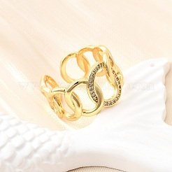 Brass Micro Pave Cubic Zirconia Cuff Rings for Women&nbsp;RJEW-F184-16G