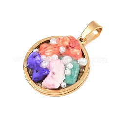 Natural Mixed Stone Chip and Plastic Pearl Pendants&nbsp;GG-CBAAD09-01G-03