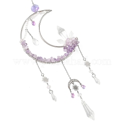 3Pcs 3 Styles Moon Natural Amethyst & Green Aventurine & Topaz Jade & 304 Stainless Steel & Brass Suncatchers&nbsp;HJEW-TA00488