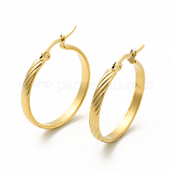 201 Stainless Steel Grooved Hoop Earrings with 304 Stainless Steel Pins for Women&nbsp;EJEW-M214-07B-G