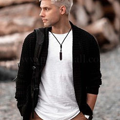 Natural Obsidian Bullet Pendant Necklace&nbsp;JN1043C