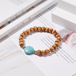 Natural Wood Stretch Bracelet with Gemstone Beads&nbsp;BJEW-JB08217