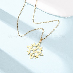 304 Stainless Steel Sun Moon Symbol Cutout Pendant Cable Chain Necklaces for Men Women&nbsp;NJEW-K308-07G