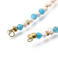 Natural Pearl & Faceted Round Dyed Natural Sky Blue Agate & Brass Beaded Necklace Making&nbsp;KK-H292-60G