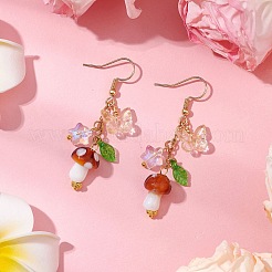 304 Stainless Steel Butterfly & Mushroom Dangle Earrings for Women&nbsp;EJEW-JE06235-02
