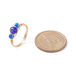 Round Lampwork Evil Eye Braided Finger Ring&nbsp;RJEW-JR00510