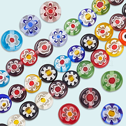 3 Strands Flat Round Handmade Millefiori Glass Beads Strands&nbsp;LAMP-LT0001-15A