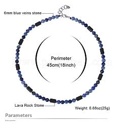 6MM Round Natural Sodalite and Column Natural Lava Rock Beaded Necklaces for Women Men&nbsp;LV4865-1