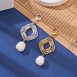 2Pcs 2 Colors Glass Seed Bead & Natural Cultured Freshwater Bead Pendant Decoration&nbsp;HJEW-MZ00032